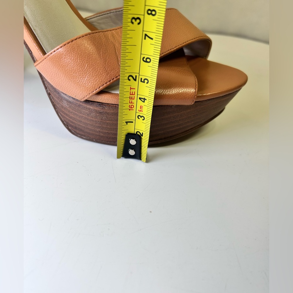 Nine West 70s Inspired Block Heel Tan Leather Strappy Platform Sandals Size 7.5M - Picture 10 of 14
